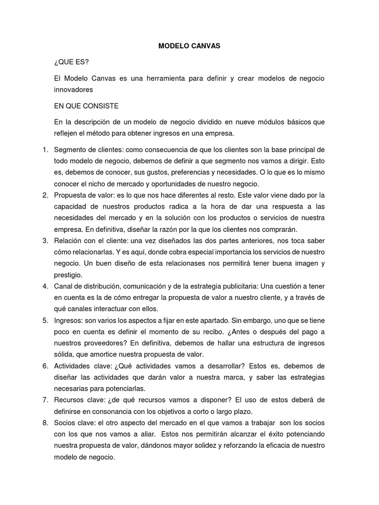 Guía del Modelo Canvas para Negocios | PDF | Modelo de negocio | Cliente