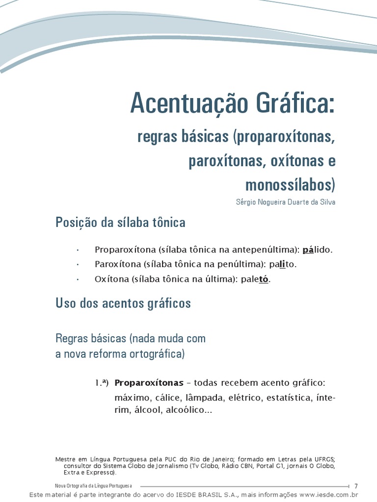 01acentuação Gráfica-Regras Básicas (Proparoxítonas, Paroxítonas ...