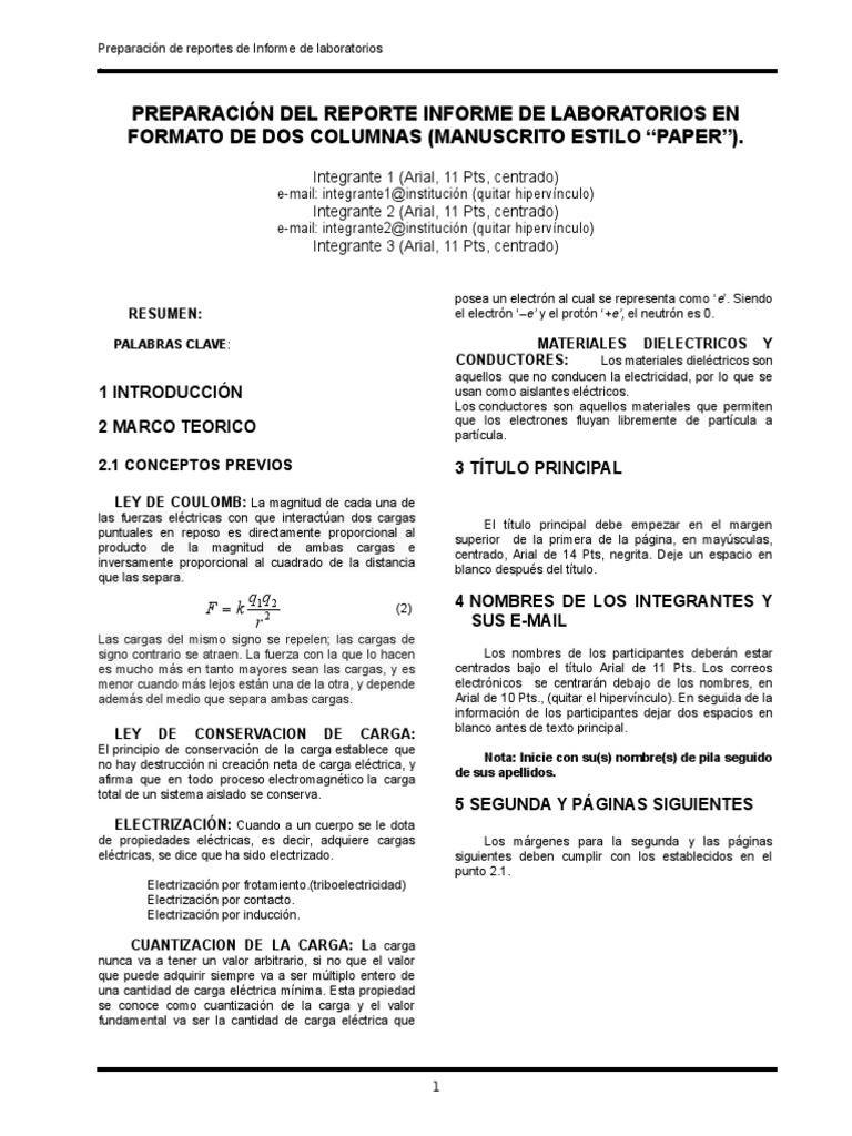Formato para Informe IEEE | PDF | Carga eléctrica | Electrón