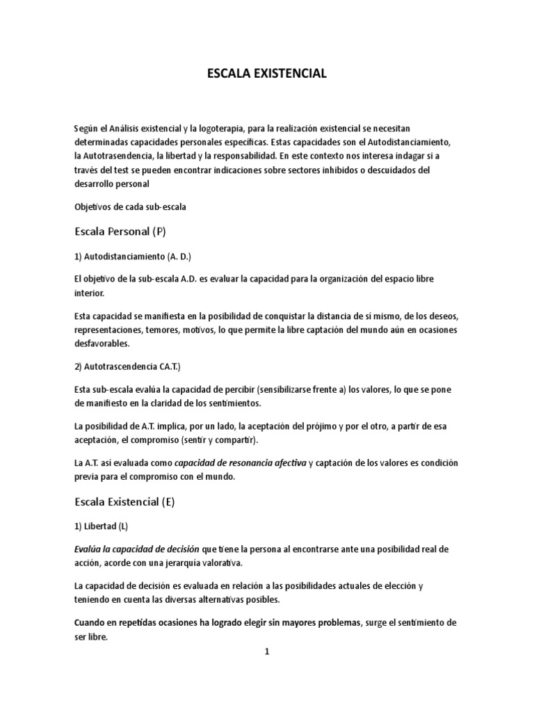 09 Escala Existencial - Teoría | PDF | Existencialismo | Ciencias del ...