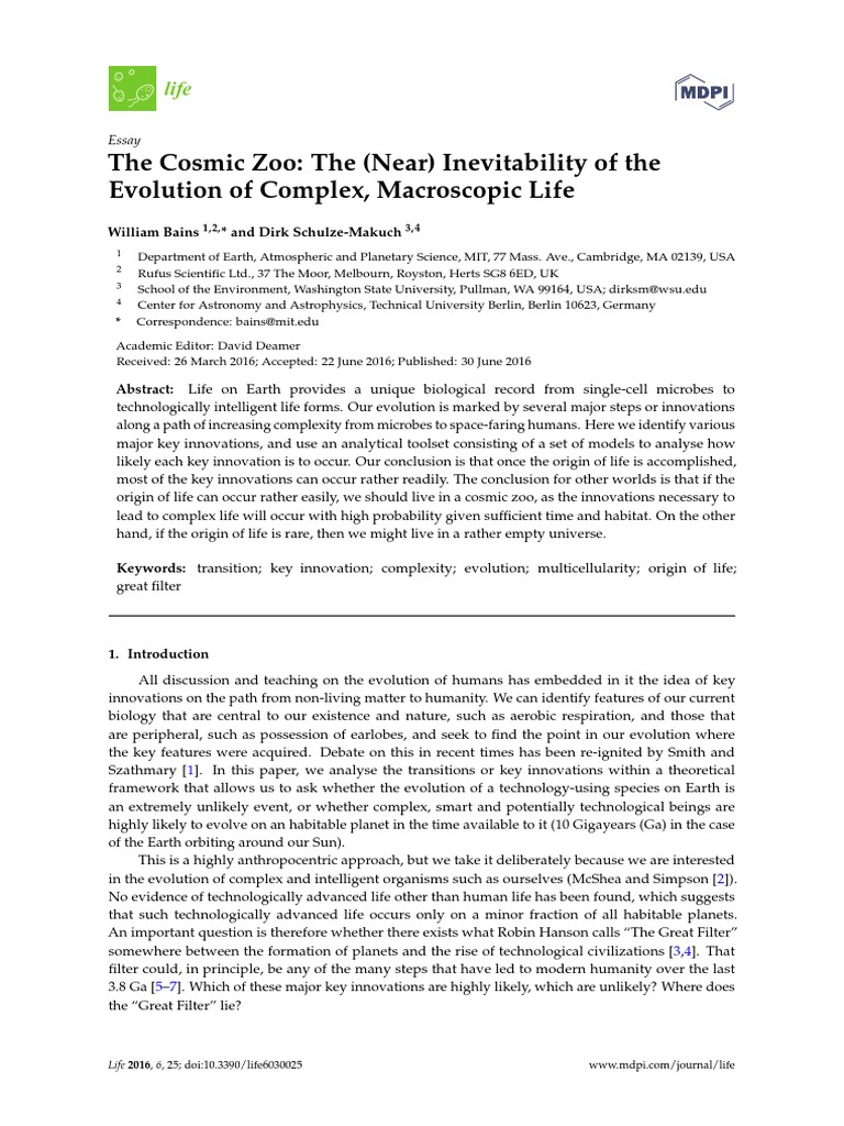 Evolution of Complex Life in the Cosmos | PDF | Photosynthesis ...