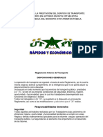 Reglamento para La Prestación Del Servicio de Transporte Urbano de Pasajeros en Autobús en Ruta Establecida Atoyatempan