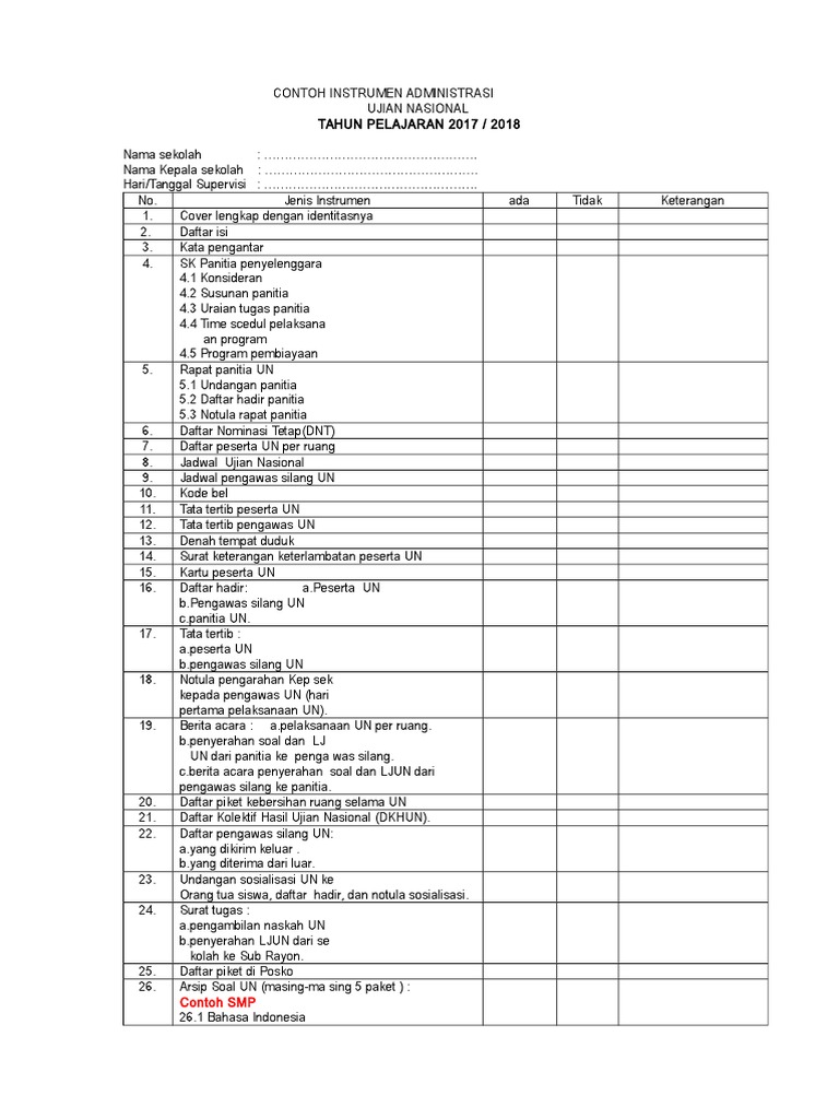 Contoh Instrumen Validasi Adm Un