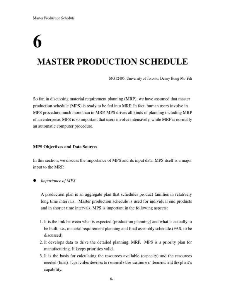MPS Master Production Schedule PDF Inventory Supply Chain Management