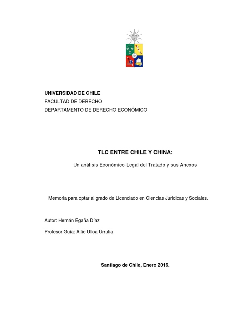 TLC Entre Chile y China Un Análisis Económico Legal Del Tratado y Sus