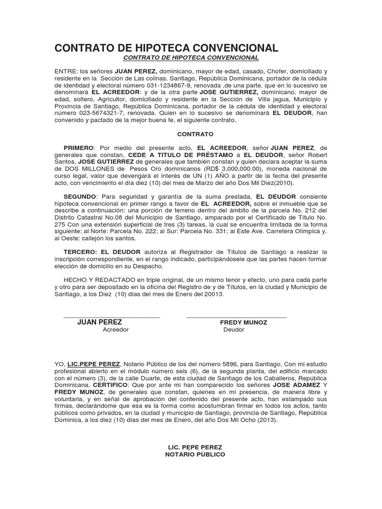 Contrato de Hipoteca Convencional | PDF | República Dominicana | Préstamos
