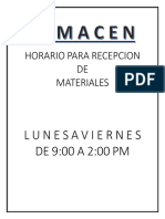 Horario para Recepcion DE Materiales: Lunesaviernes DE 9:00 A 2:00 PM