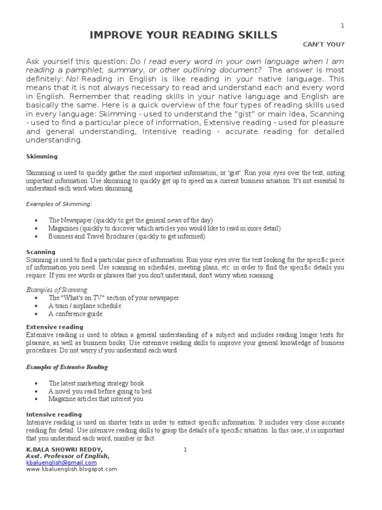 Strategies to Enhance Reading Skills | PDF | Speed Reading | Reading ...