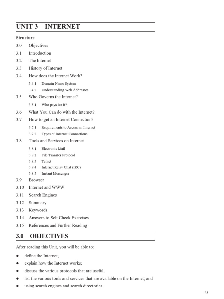Unit 3 Internet: 3.0 Objectives | PDF