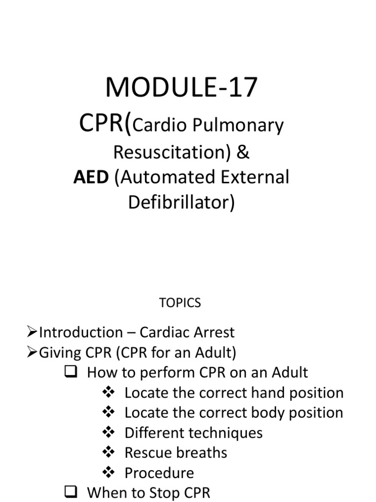Module-17 - CPR and AED PDF | PDF | Cardiopulmonary Resuscitation ...