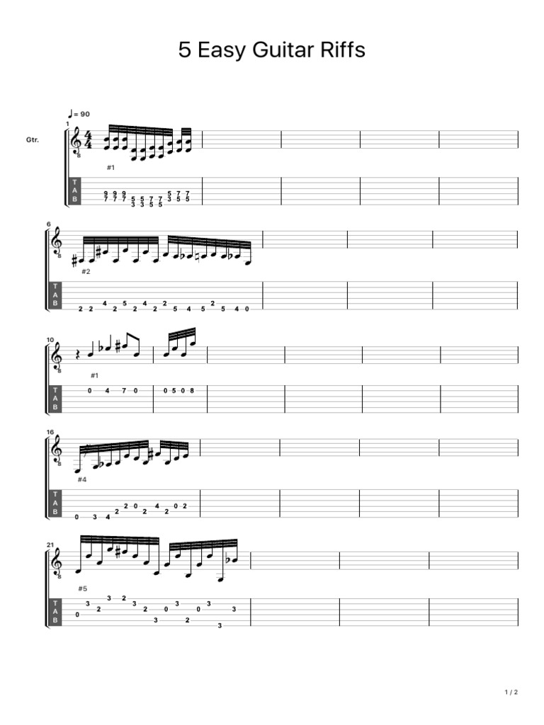 5 Easy Guitar Riffs PDF PDF
