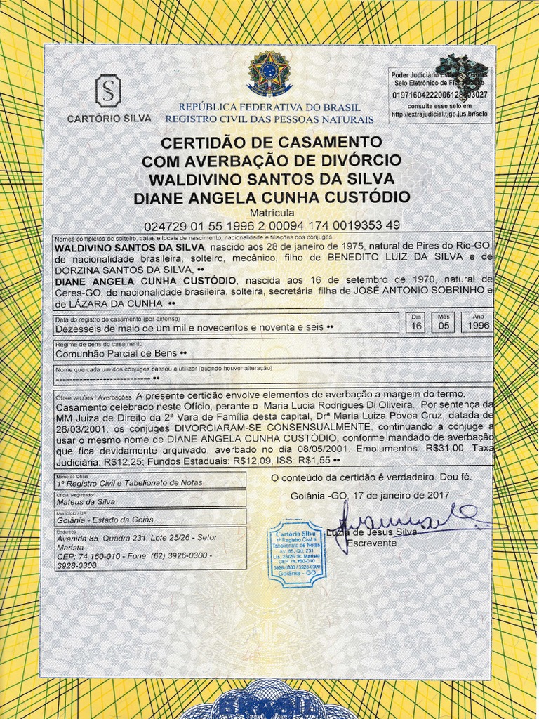Certidão de Casamento Com Averbação de Divórcio II | Divórcio | Justiça