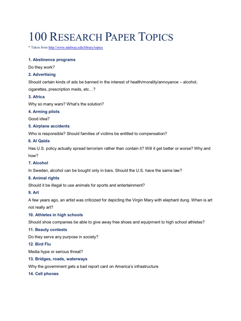 100 Research Paper Topics PDF The United States Salary