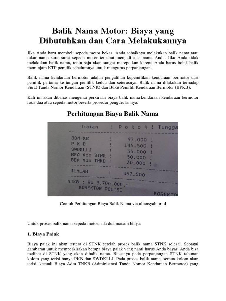 Balik Nama Motor Sim Online