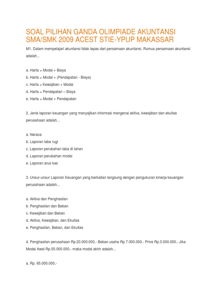 Soal Pilihan Ganda Olimpiade Akuntansi Sma