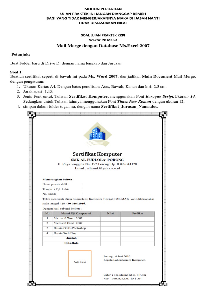 Soal Ujian Word Dan Excel Helmi Kediris