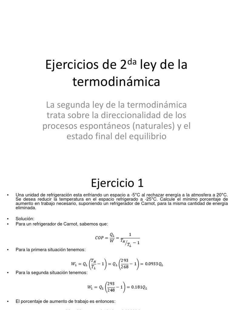 Ejercicios de 2da Ley de La Termodinámica | PDF | Termodinámica | Entropía