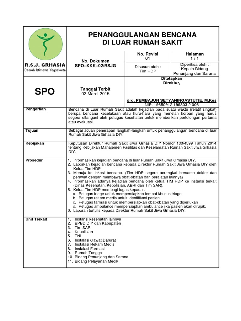 Spo Kkk 02 Penanggulangan Bencana Luar Rs