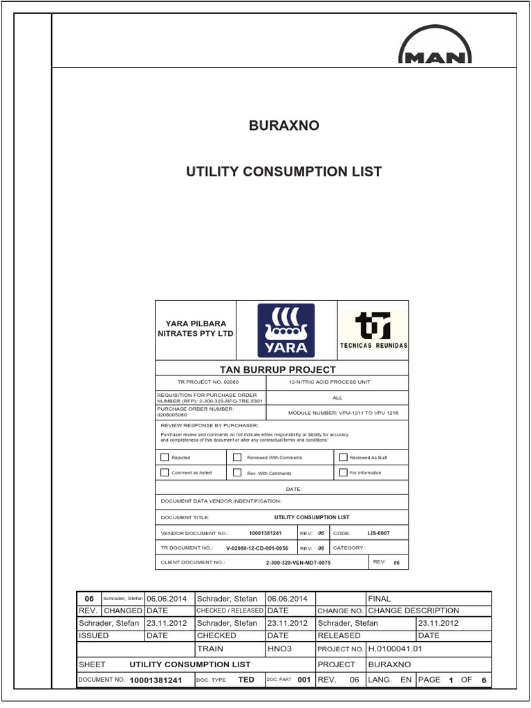 Utility Consumption Overview for HNO3 | PDF | Engines | Turbine