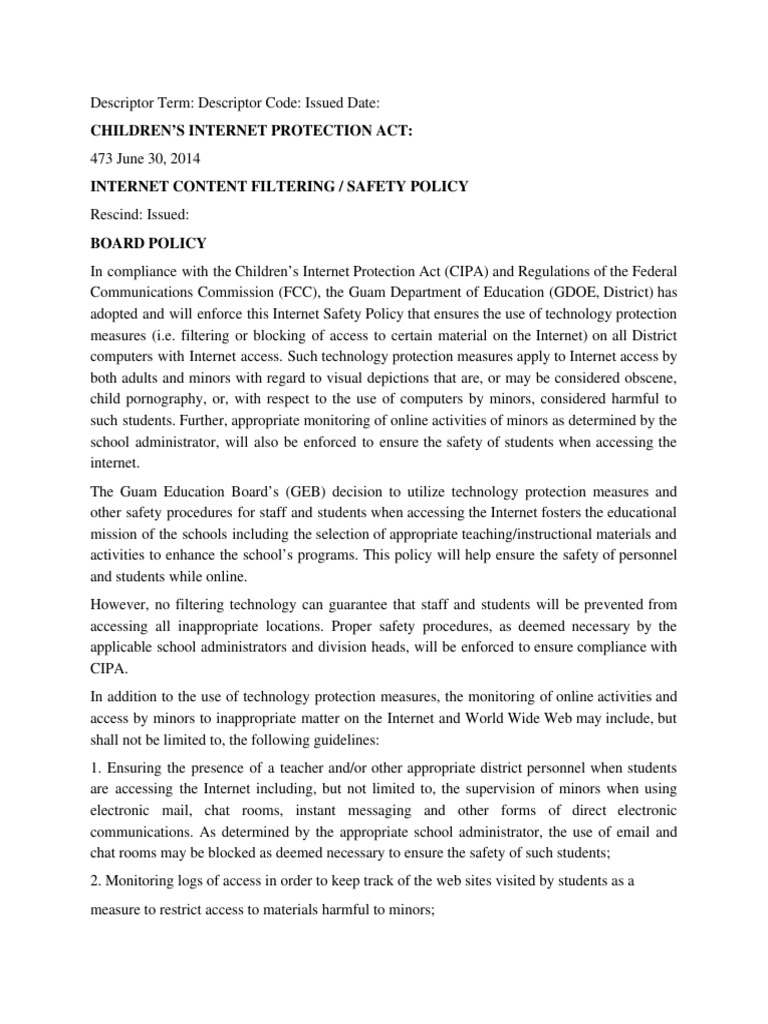 Guam Internet Safety Policy Compliance | PDF | Government | Social ...