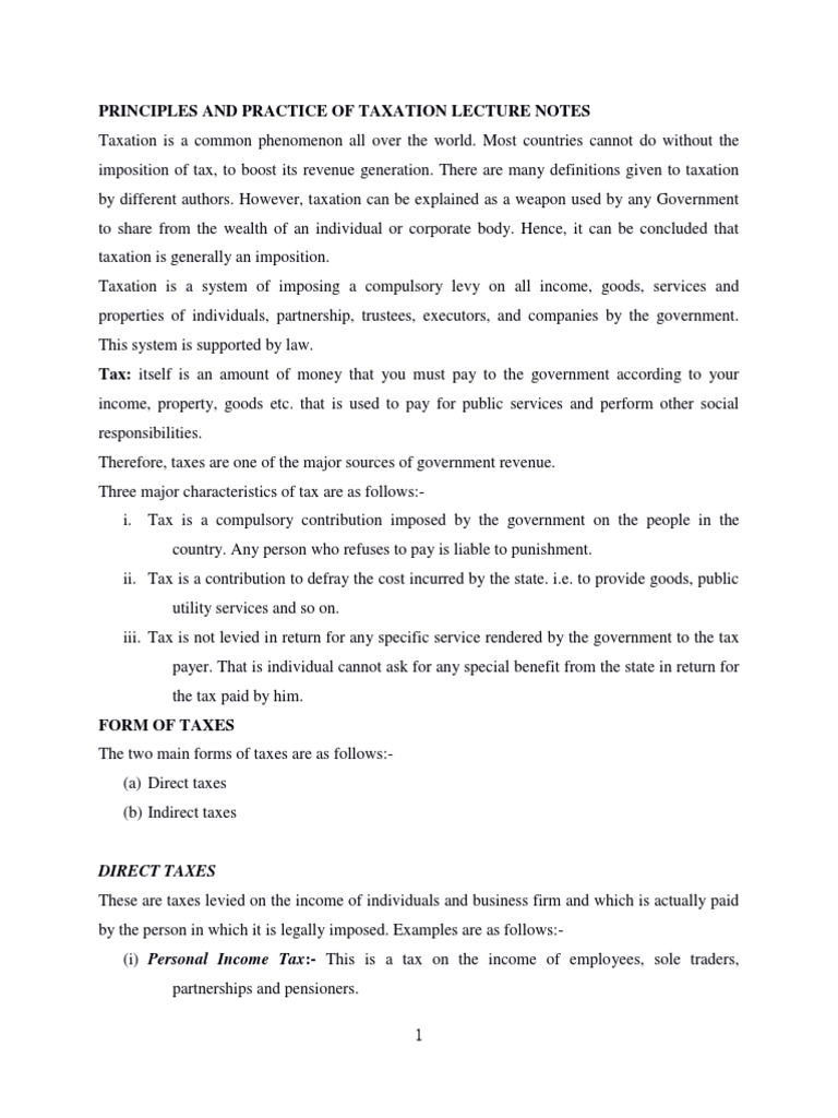 Principles And Practice Of Taxation Lecture Notes Pdf Pdf Employee