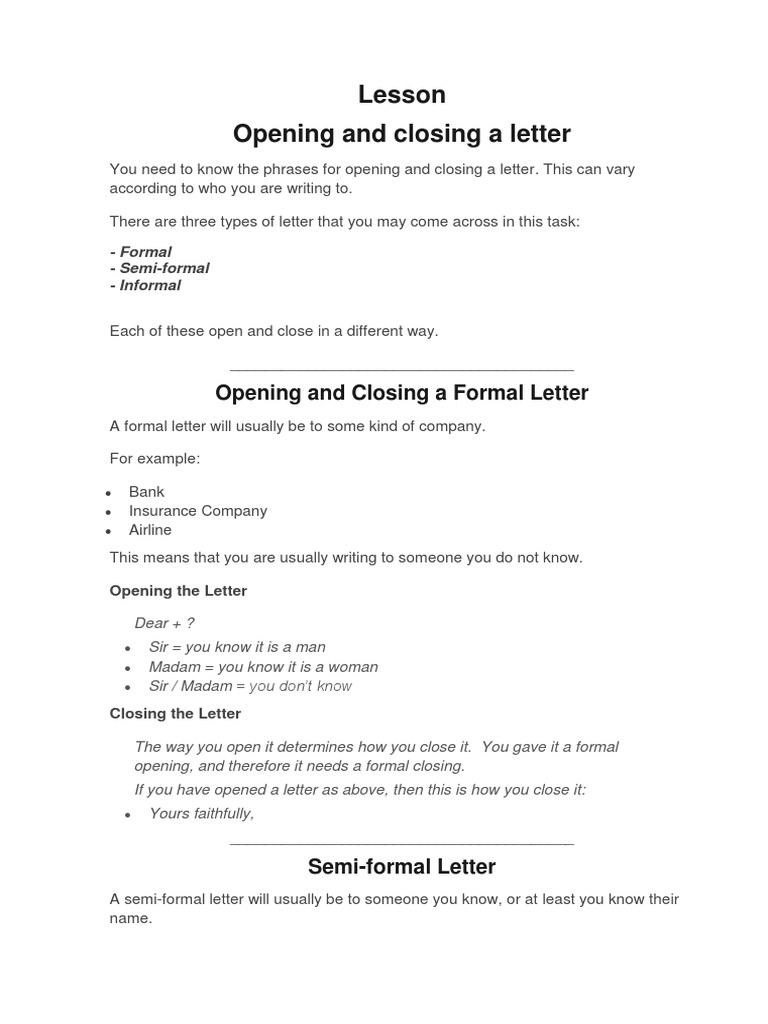 Opening And Closing A Letter