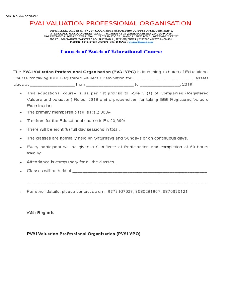 PVAI VPO Membership Form Real Estate Appraisal Bankruptcy