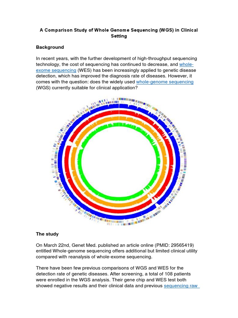 A Comparison Study of Whole Genome Sequencing (WGS) in Clinical Setting