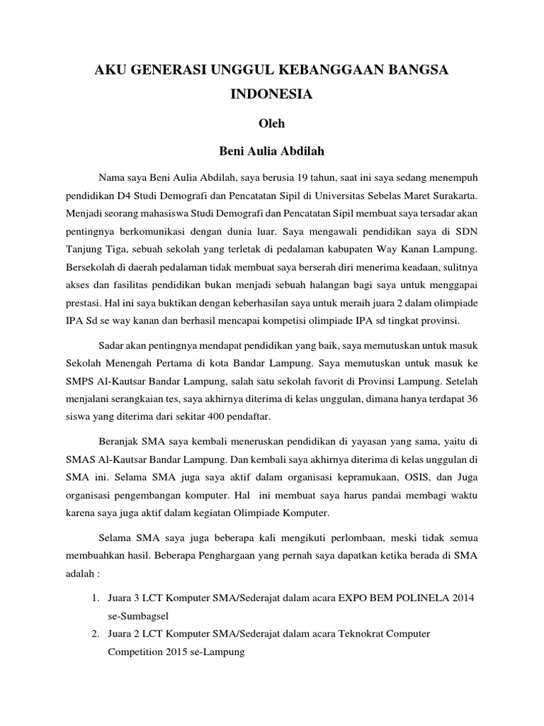 Essay aku generasi unggul kebanggan bangsa indonesia picture