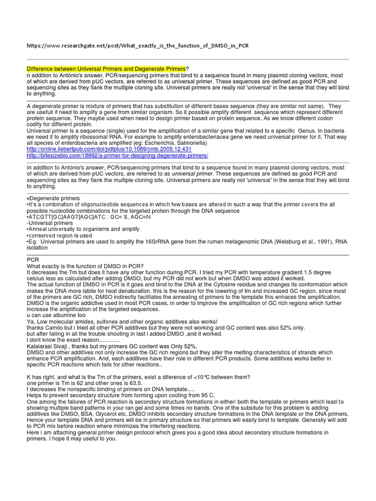 Difference Between Universal Primers and Degenerate Primers PDF