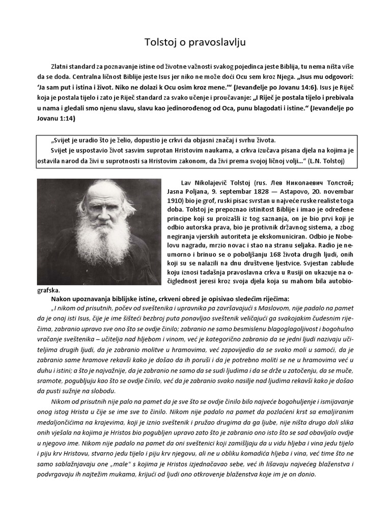 Tolstoj o Pravoslavlju PDF PDF