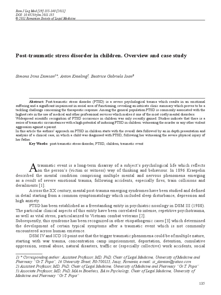 Post-Traumatic Stress Disorder in Children. Overview and Case Study ...