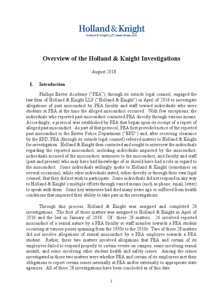 PEA Investigation Holland and Knight Report PDF Students Teachers