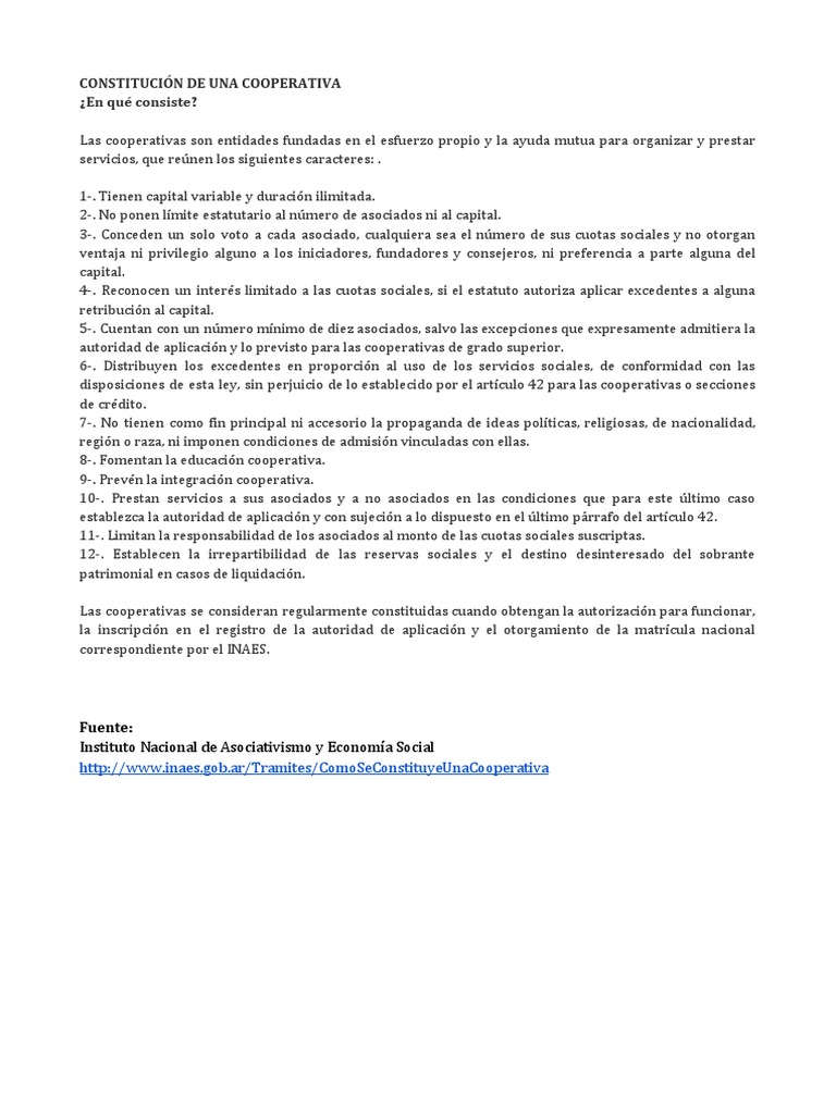 Cómo constituir una cooperativa en Argentina | PDF | Economía social ...