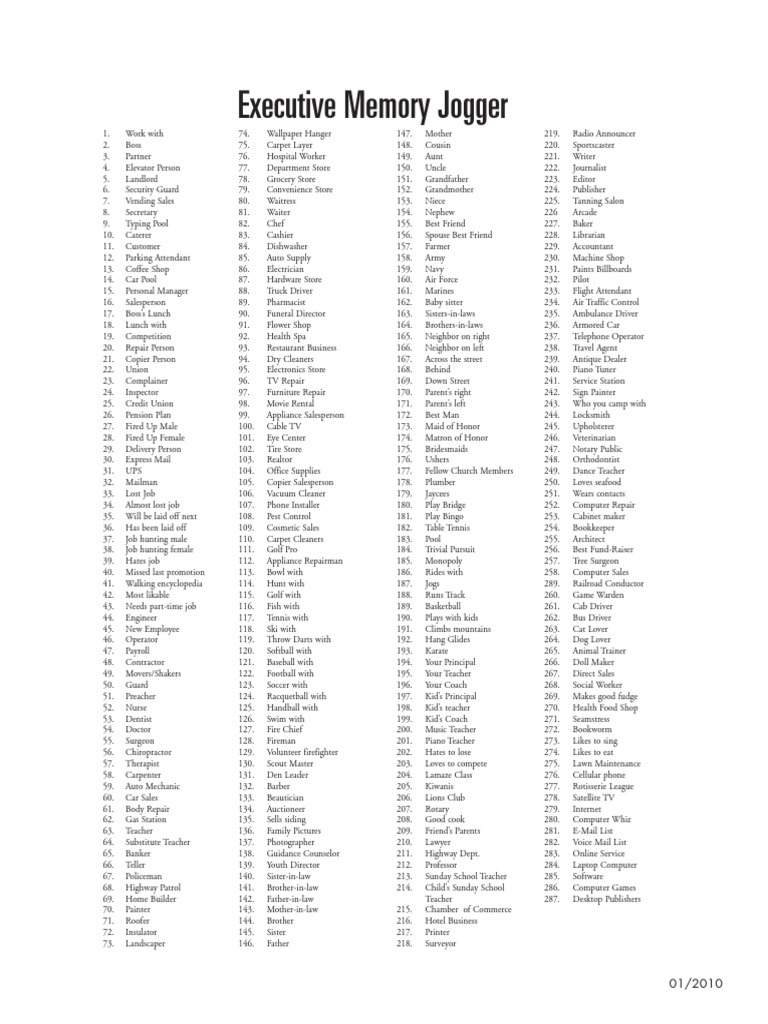 Memory Jogger Prospect List 1 2010 PDF Business