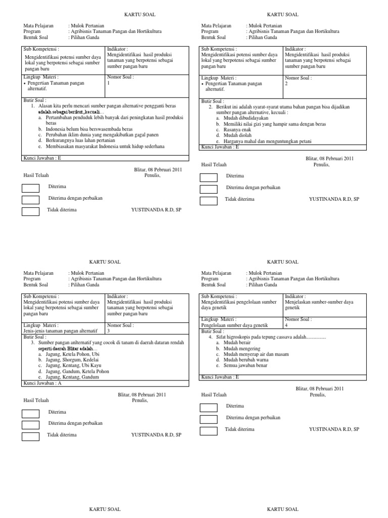 Kartu Soal Mulok 2011