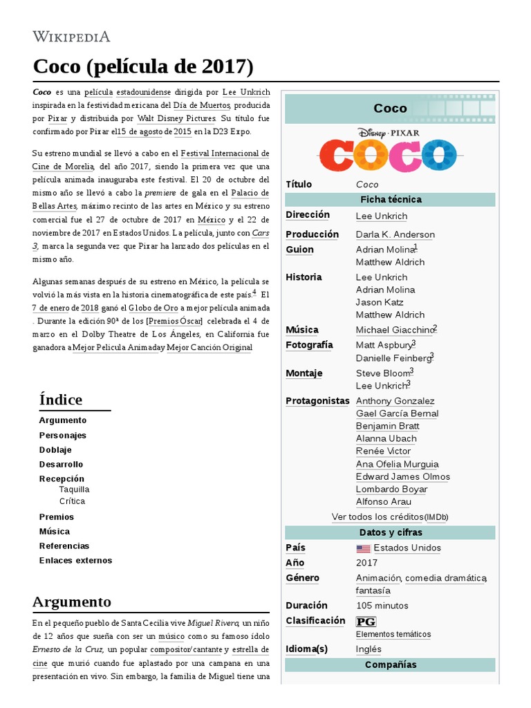 Pelicula Coco | PDF | Ocio | Cine