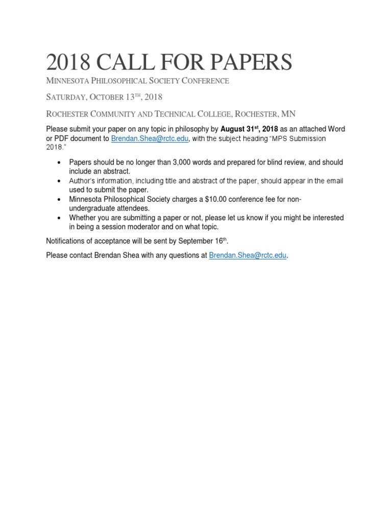 2018 MPS Conference Call for Papers | PDF | Social Science