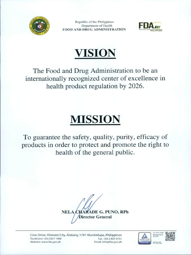 FDA Vision and Mission PDF | PDF