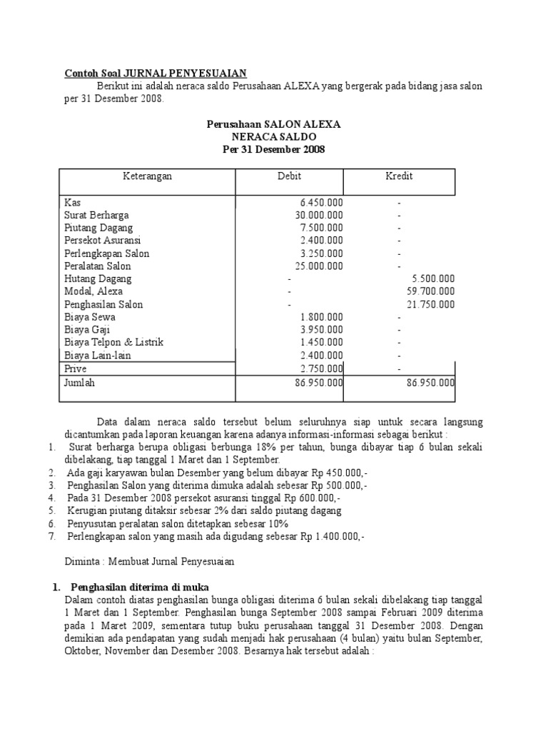 Contoh Soal Jurnal Penyesuaian