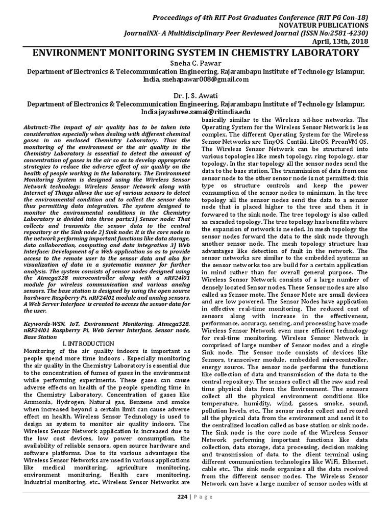 Environment Monitoring System in Chemistry Laboratory Sneha C. Pawar
