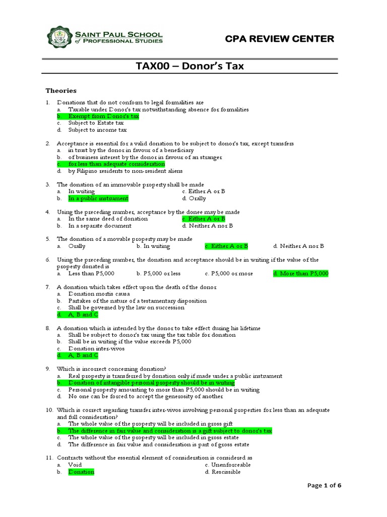 Donor's Tax: Key Concepts and Rules | PDF | Estate Tax In The United ...