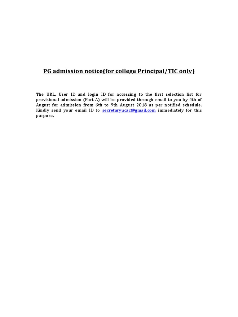 PG Admission Notice (For College Principal/TIC Only) | PDF