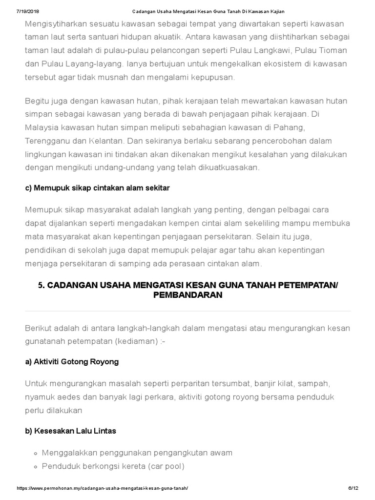 cadangan mengatasi kesan guna tanah