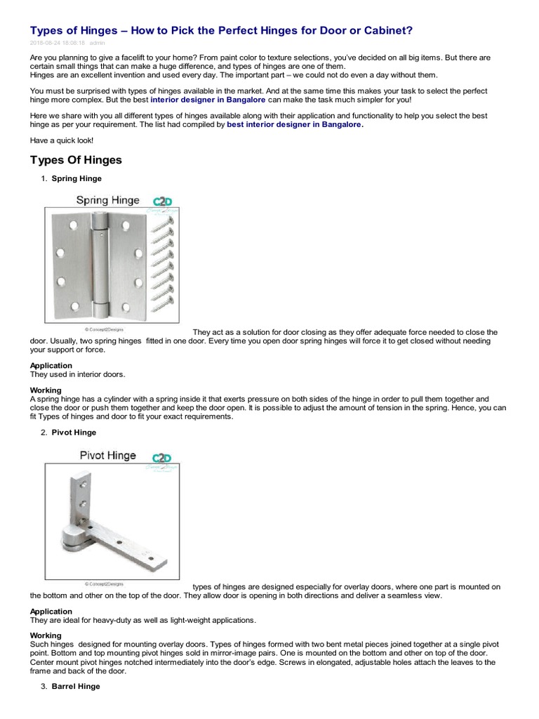 Types of Hinges - How To Pick The Perfect Hinges For Door or Cabinet ...