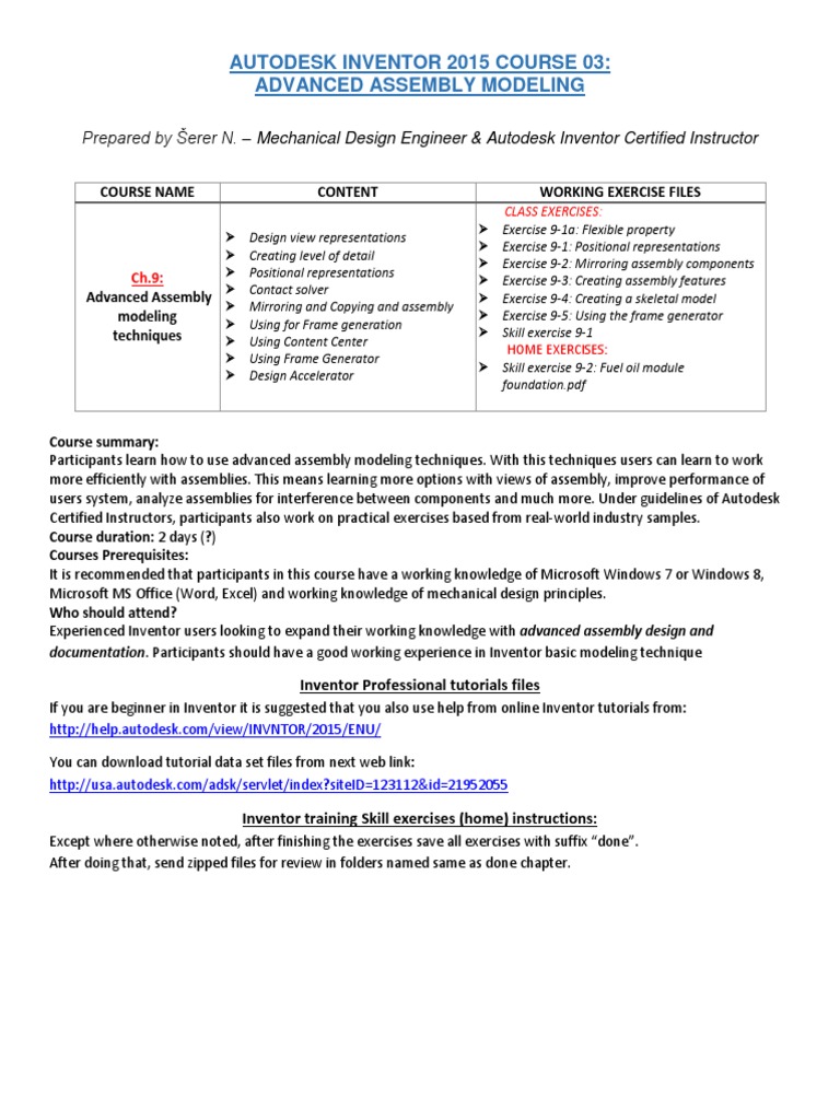 Advanced Assembly Modeling Course | PDF | Computer File | Microsoft Excel