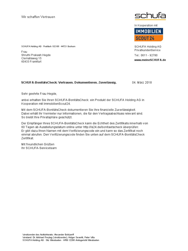 Schufa Result Hegde