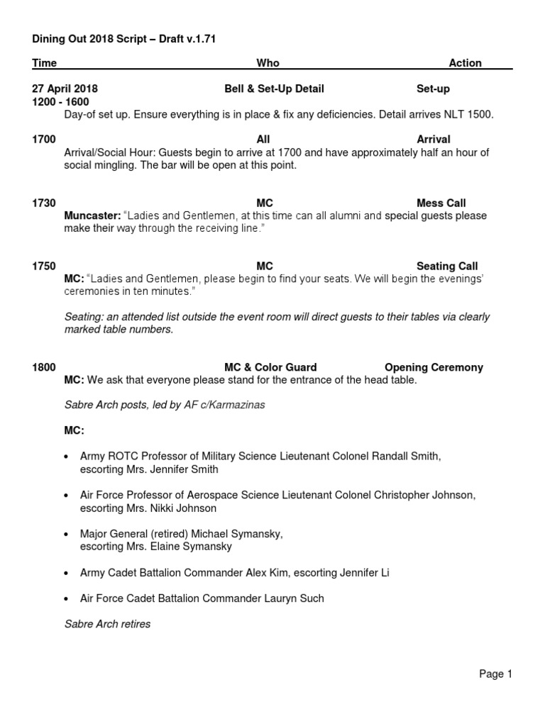 Dining Out 2018 Script 1.71 Major General (United States) United