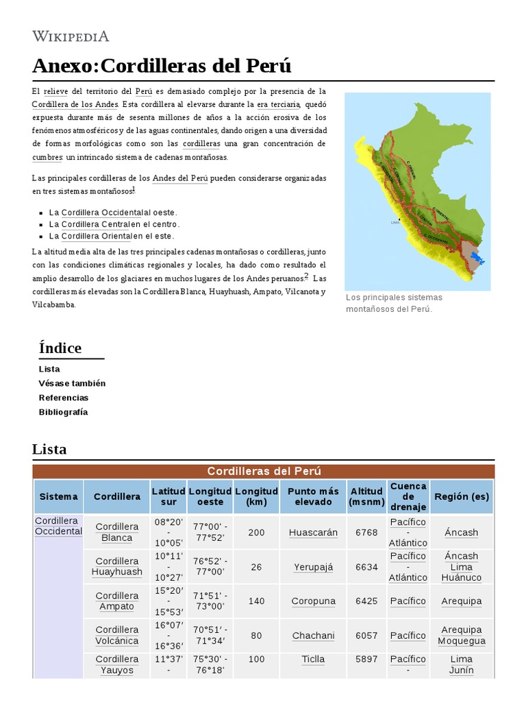 Principales Cordilleras Del Per PDF Andes Ciencias De La Tierra