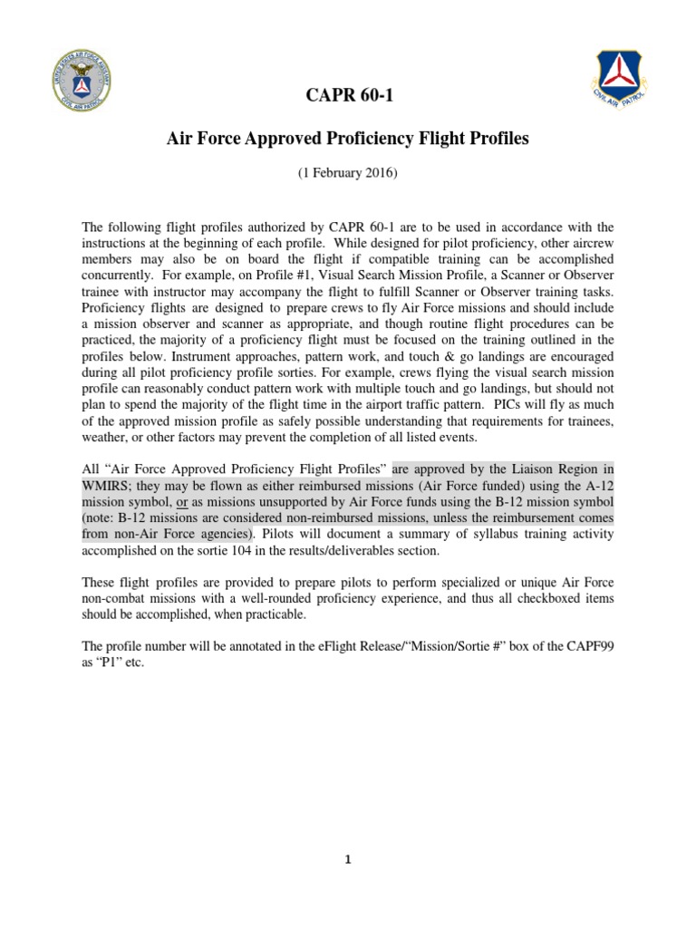CAP Pilot Proficiency Profiles Instrument Flight Rules Air Traffic